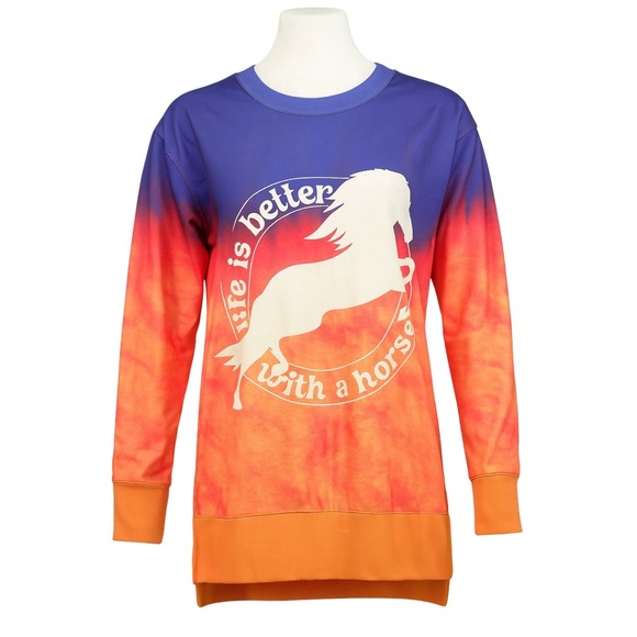 LuLaRoe Tops - LuLaRoe Hannah Sweatshirt‎ Womens XS Tie Dye Horse Graphic Pullover Casual